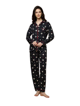 Pijama mujer 2 piezas negro floral elegante  - 1