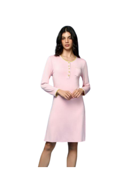 Camisón mujer manga larga rosa botones  - 1