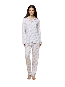 Pijama mujer 2 piezas blanco corazones lilas  - 1