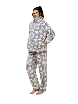 Pijama polar mujer 2 piezas gris corazones EL CAJON DE NOE - 1