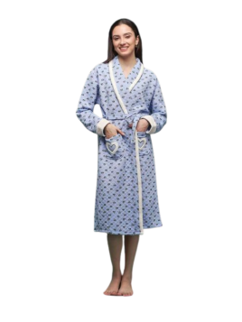 Bata mujer larga azul con bolsillos corazones EL CAJON DE NOE - 1