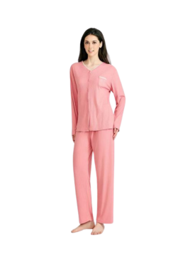 Pijama mujer 2 piezas rosa liso con botones EL CAJON DE NOE - 1
