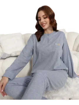 Pijama mujer gris botones algodón - vista 2