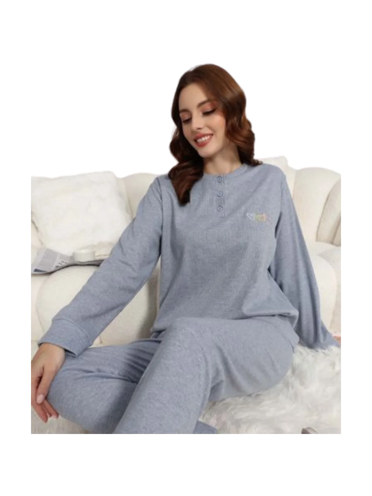 Pijama Mujer - Gris con Botones|El Cajón de Noe