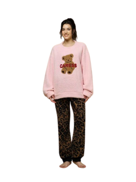 Pijama mujer osito rosa y pantalón animal print – Invierno EL CAJON DE NOE - 1