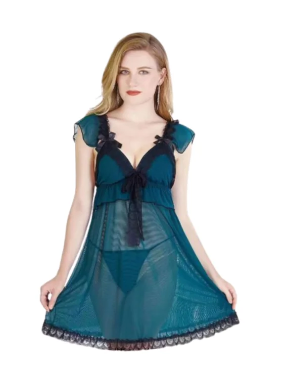 Babydoll Azul Petróleo - Encaje Sexy|El Cajón de Noe