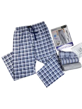Pantalón pijama azul marino suelto de algodón 8801 - vista 2