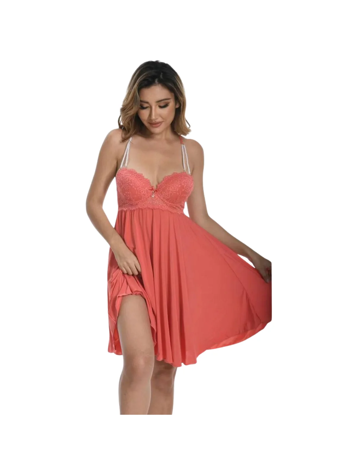 Babydoll Coral - Encaje y Tirantes|El Cajón de Noe