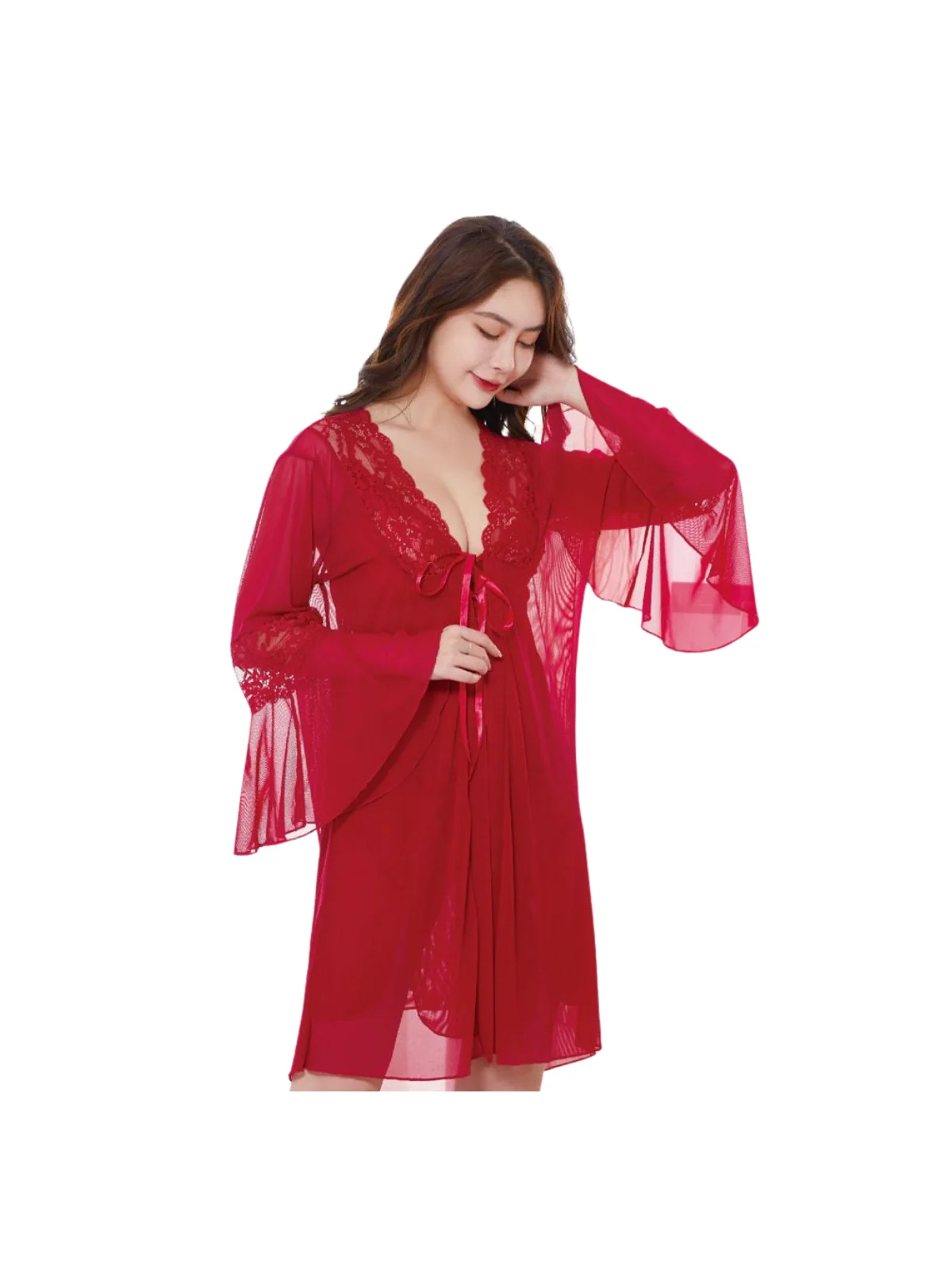 Conjunto Bata Camisón - Rojo Encaje|El Cajón de Noe