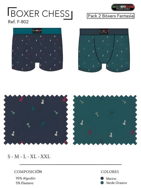 Boxer ajedrez hombre Fabianni Chess F802 Pack 2 - vista 2