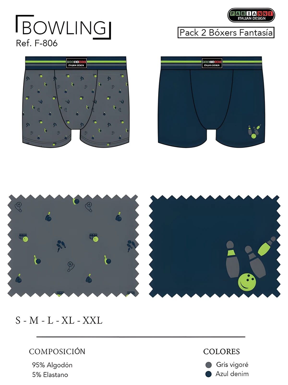 Boxer bowling hombre Fabianni F806 Pack 2 - vista 2