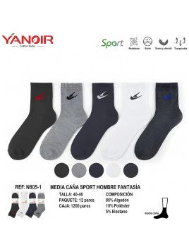 Calcetines media caña Yanoir N805 hombre Pack 12