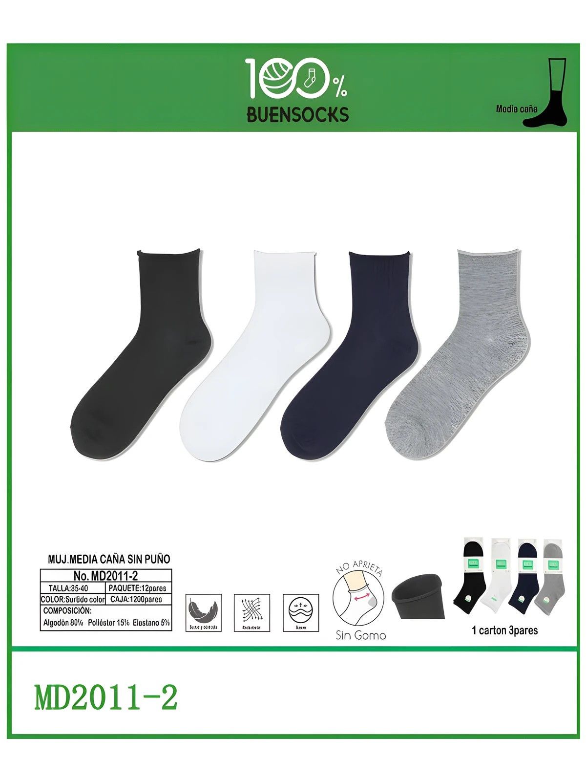 Calcetines media caña 35-40 Buensocks MD2011